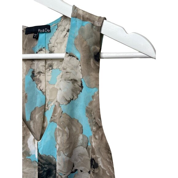 Ro and De Top Womens Small Shirt Blouse Blue Brown Floral Sleeveless Casual Work - Picture 5 of 13